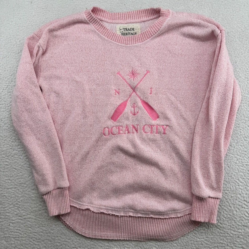 Ocean City New Jersey Sweater Womens Small Pink Curved Hem Stitch Trade Heritage